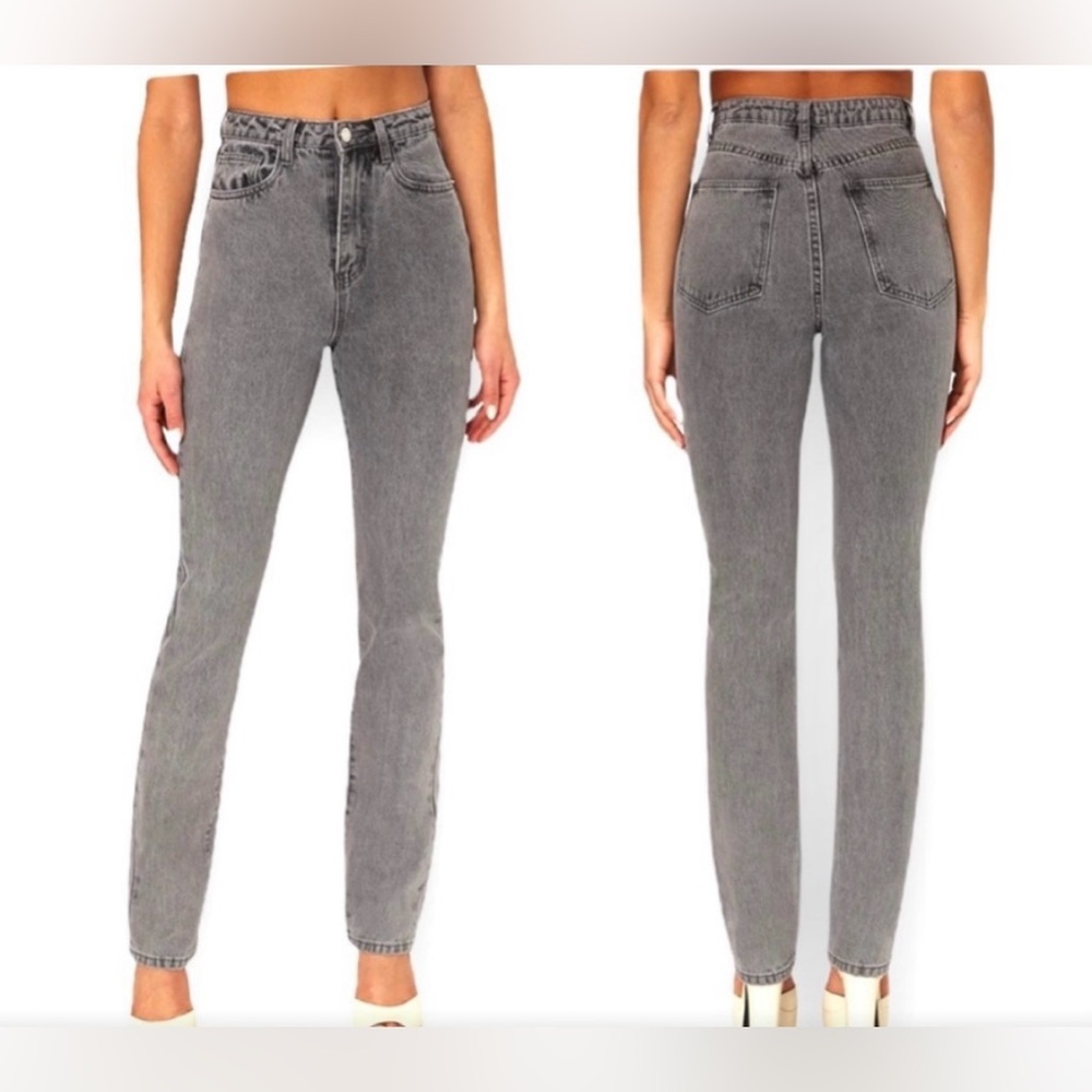 NWT We Wore What Designer Gray Stone Washed “The Icon” Slim Fir Denim Jeans